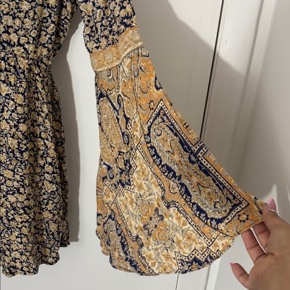 Free People Navy and Mustard Floral V-Neck Romper - Picture 4 of 5